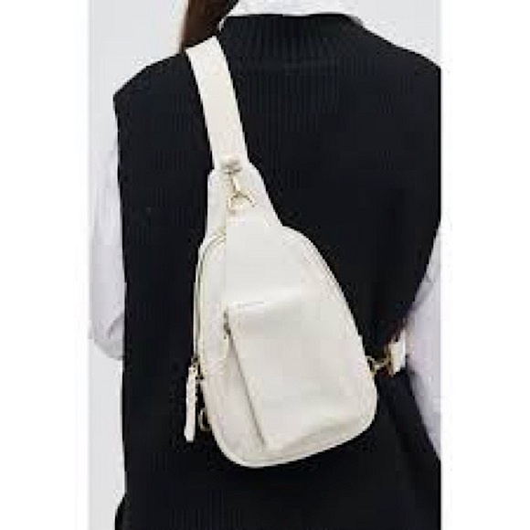 Urban Expressions Wendall Vegan Leather Travel Sling Backpack Purse in Ivory - Picture 3 of 14
